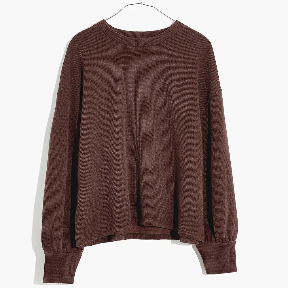 NEW! Madewell Brushed Knit Puff-Sleeve Top Brown Medium NWT